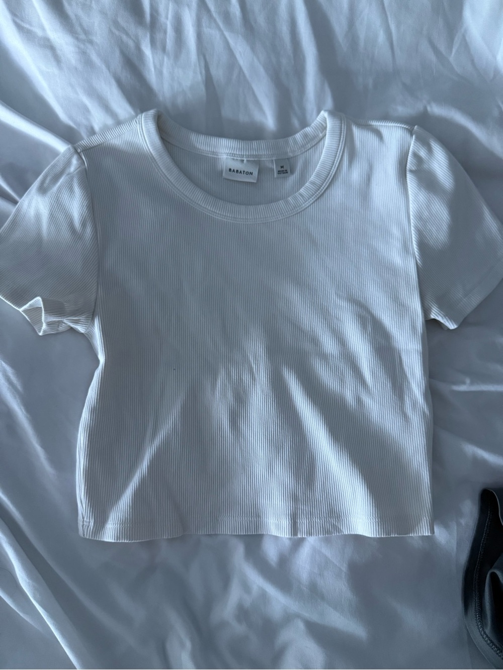 Babaton Cream Ribbed Short Sleeve Tee